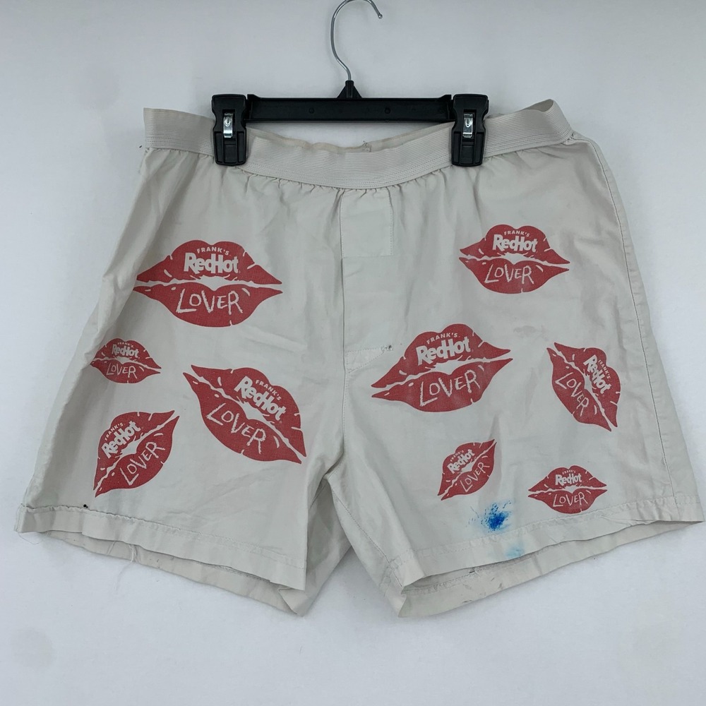 VTG Franks Red Hot Sauce Lover Boxer Shorts L Novelty Print Mens Underwear Flaws